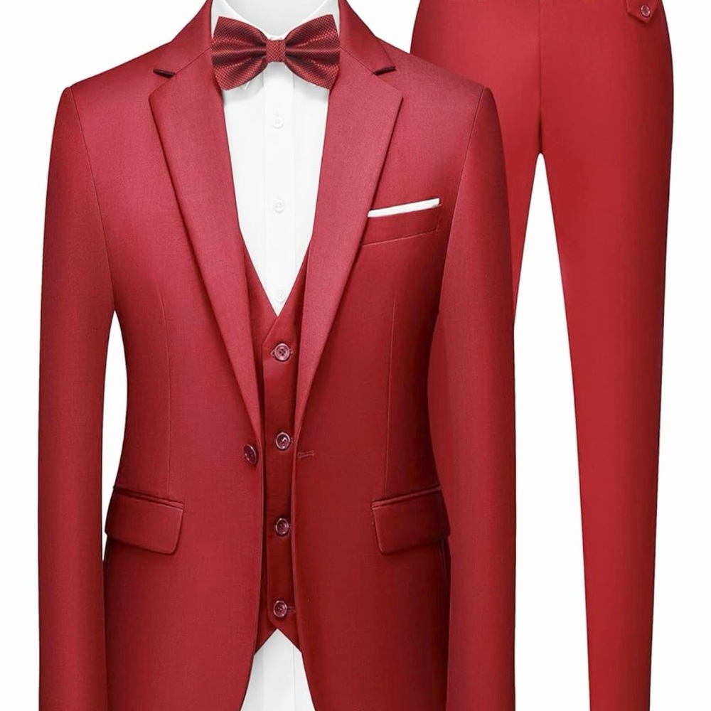 Elegant Red Men's Suit with Bow Tie and Vest (new in bag)